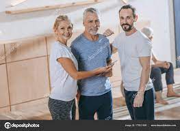 three people exercising