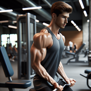 a photo realistic professionally appealing image of a good looking and athletic white man exercising in a gym
