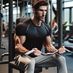 a photo realistic professionally appealing image of a good looking and athletic white man exercising in a gym 373 300x300