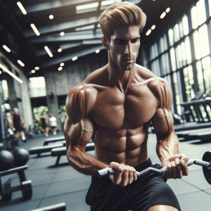 a photo realistic professionally appealing image of a good looking and athletic white man exercising in a gym 479 300x300