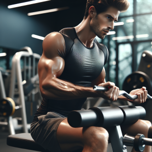 a photo realistic professionally appealing image of a good looking and athletic white man exercising in a gym 633 300x300