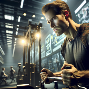 a photo realistic professionally appealing image of a good looking and athletic white man exercising in a gym