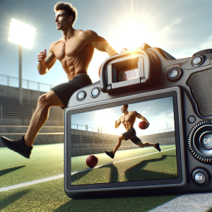 a photo realistic professionally appealing image of a good looking and athletic white man exercising or playing sports outside on a sunny day