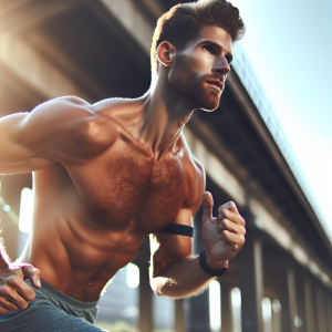a photo realistic professionally appealing image of a good looking and athletic white man exercising or playing sports outside on a sunny day 346 300x300