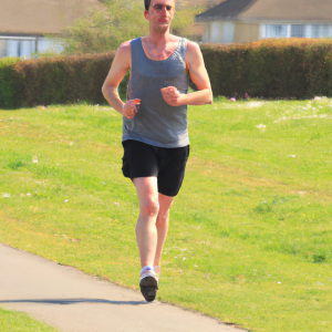 a professional appealing image of a caucasian man or woman jogging on a sunny day